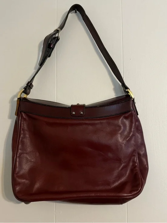 Vintage John Romain Leather Shoulder Bag Burgundy Oxblood Gold Clasp - Picture 2 of 10